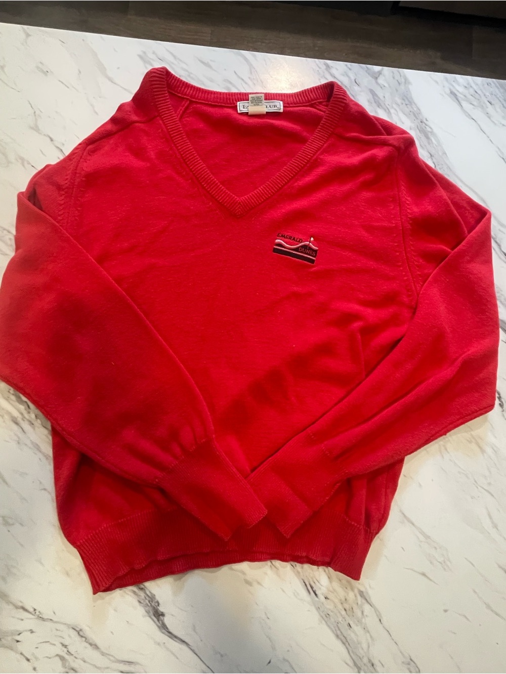 Vintage Izod Emerald Dunes Red Embroidered V-Neck sweater. Size L. Read….